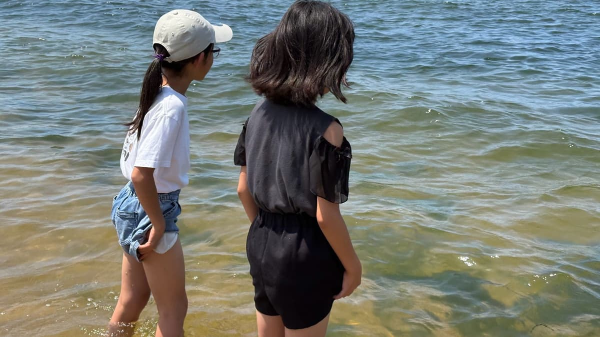 ももち浜で海を眺める子どもたち