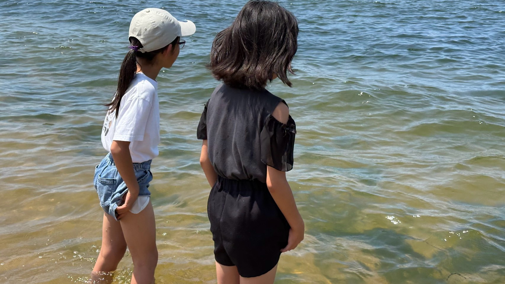 ももち浜で海を眺める子どもたち
